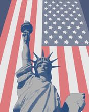 Engraving Liberty Illustration With USA Flag BG