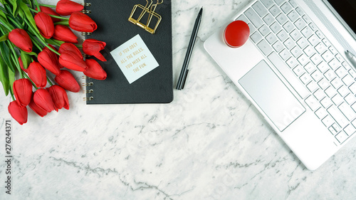 Modern Stylish Feminine Desk Or Workspace Coffee Break With High