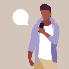 Poster - young man afro using smartphone with speech bubble