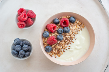 Granola with yogurt and berries for healthy breakfast