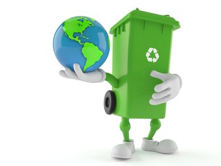 Poster - Dustbin character holding world globe