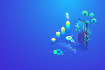 Fototapete - Return on investment ROI. Financial calculations and statistics analysis, managing financial chart, marketing research and calculation tax return-payment on mobile phone