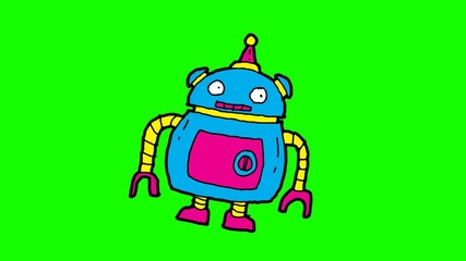 Poster - kids drawing green screen with theme of robot