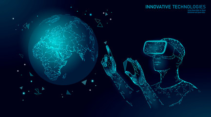 science ecology planet earth concept. vr headset holographic projection virtual reality glasses. fut