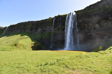 The beautiful Seljalandsfoss waterfall in the south of Iceland