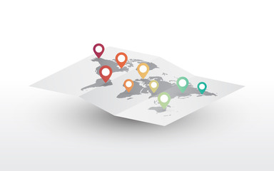 Wall Mural - blank worldmap abstract travel concept and color pins location