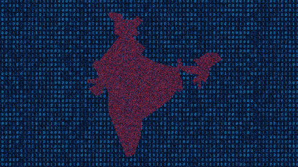 Wall Mural - Network data security, technology program coded data,india map