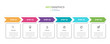 Concept of arrow business model with 6 successive steps. Six colorful rectangular elements. Timeline design for brochure, presentation. Infographic design layout.
