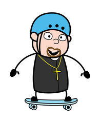 Wall Mural - Skateboarding - Cartoon Priest Monk Vector Illustration