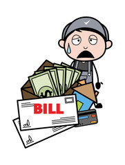 Wall Mural - Frustrated from Bills and Loan Amount - Retro Repairman Cartoon Worker Vector Illustration