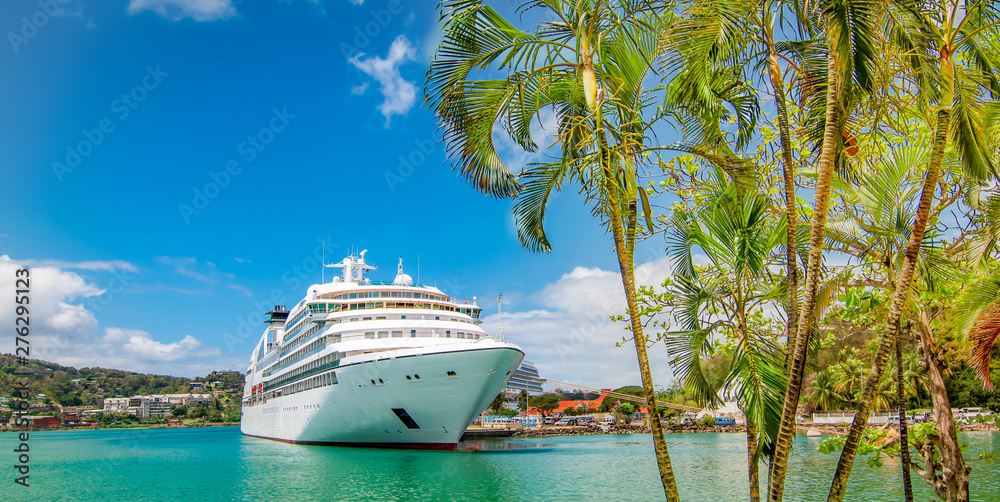 Cruise ship docked in Castries, Saint Lucia, Caribbean Islands. - obrazy, fototapety, plakaty 