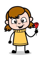 Poster - Showing a Rose - Retro Cartoon Girl Teen Vector Illustration