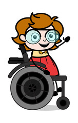 Wall Mural - Handicap Patient Sitting on Wheel Chair - Teenager Cartoon Intelligent Girl Vector Illustration