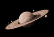 saturn planets in deep space with rings  and moons surrounded.