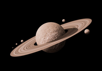 Wall Mural - saturn planets in deep space with rings and moons surrounded.