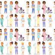 Doctor nurse character vector medical woman staff flat design hospital team people doctorate seamless pattern bakground illustration.