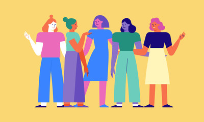 Poster - Vector illustration in flat linear style - women teamwork