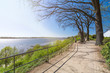Footpath along the shore of the Elbe river in Wedel, Germany