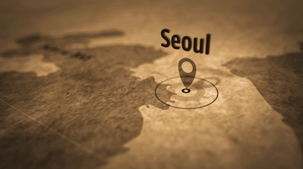 Wall Mural - Seoul on retro map