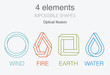 Nature infographic elements on dark background. Impossible shapes and optical illusion. Line symbols with air, fire, earth, water. Alternative energy sources and eco logo