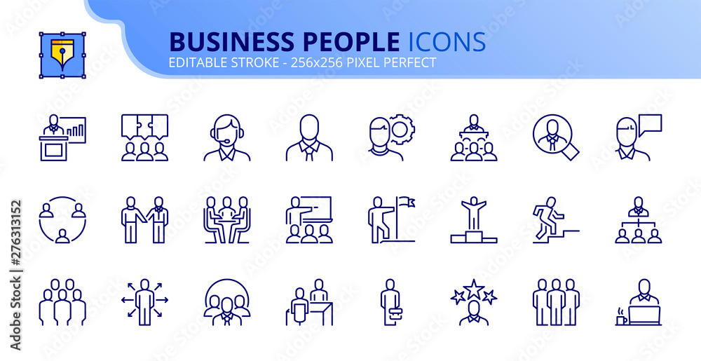 Simple set of outline icons about business people - obrazy, fototapety, plakaty 