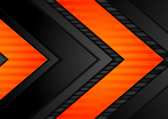 Abstract black orange arrows tech background