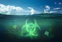 Ocean Pollution By Toxic Waste. Biological Waste. The Concept Of Chemical Waste, Pollution Of Nature, Toxins