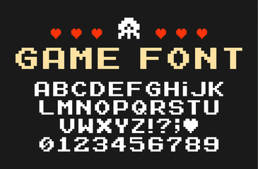 Fototapete - Set of vector letters in retro style. Game design. Font of old games. 8 bit letters and numbers vector alphabet.