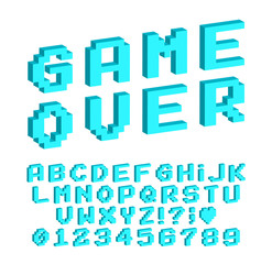 Leinwandbilder - Set of vector letters in retro style. Game design. Font of old games. 8 bit letters and numbers vector alphabet.