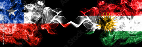 Valokuva  Chile vs Kurdistan, Kurdish smoky mystic flags placed side by side