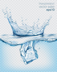  Transparent vector water splash and ice cubes on light background