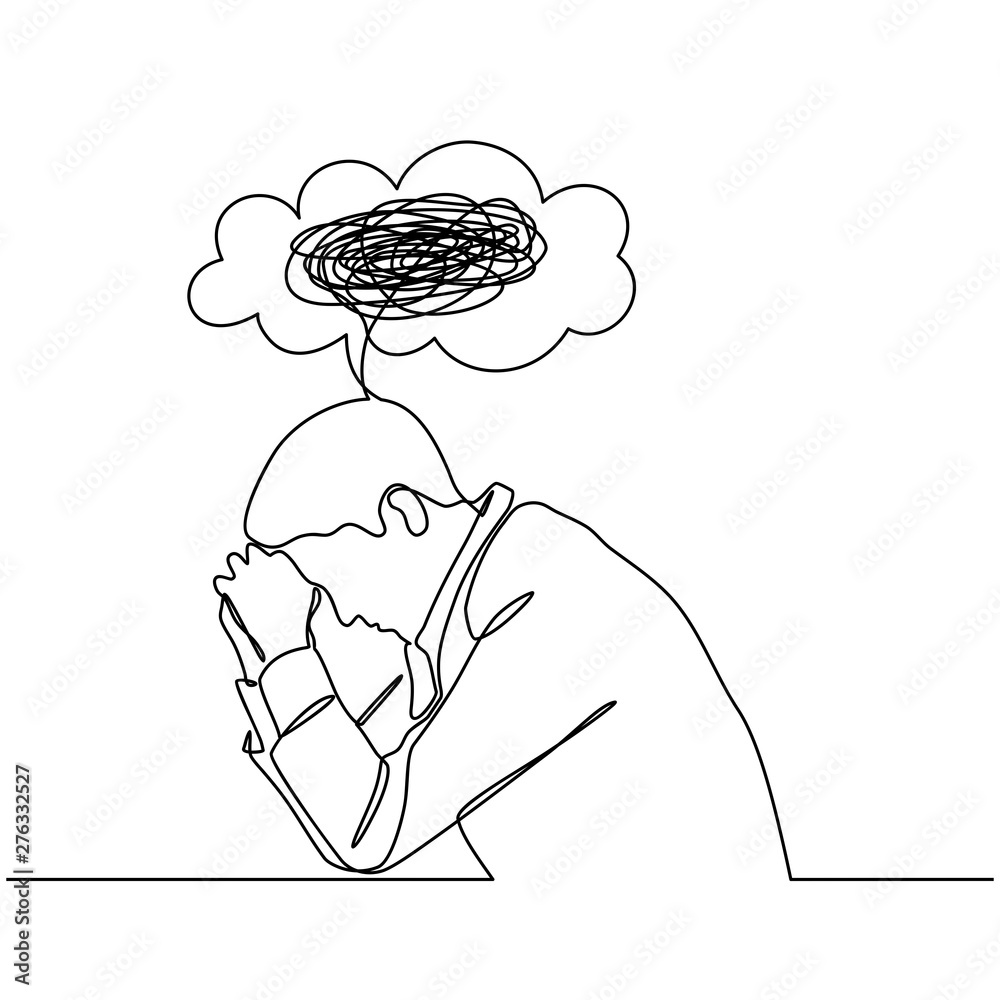 Image vectorielle Stock Continuous line drawings of man feeling sad ...