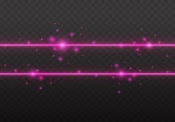 Wall Mural - Lights lines isolated on transparent background. Abstract pink rays with sparks effect. Vector glow border.