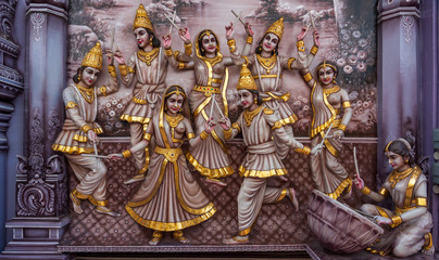 Wall Mural - Colourful statues of Hindu religious deities in Hindu temple in Singapore	