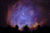 Fototapeta Kosmos - blur purple galaxy nebula back on night cloud sky silhouette dry tree