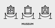 Museum Exhibition Picture Gallery Fencing. Vector Flat Line Icon Illustration.