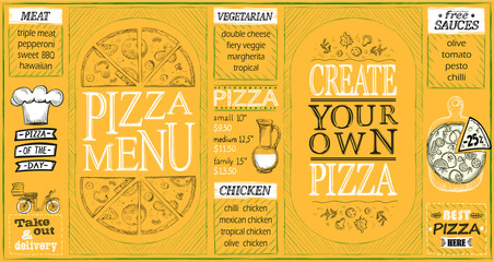 Wall Mural - Pizza menu lists set, create your own pizza, pizza of the day, discounts