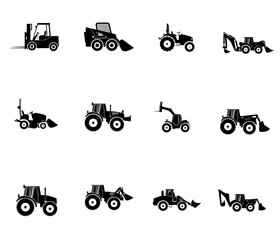 Set line icons of tractors