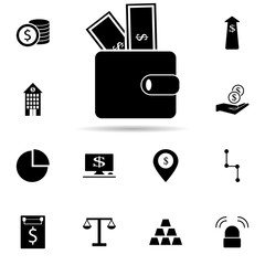 Poster - money in purse icon. Universal set of banking for website design and development, app development