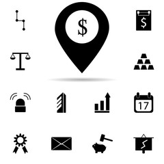 Aufkleber - bank in map pin icon. Universal set of banking for website design and development, app development