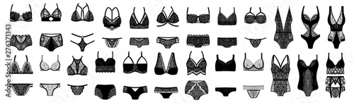 Fotografía Set of hand drawn underwear. Lace lingerie.