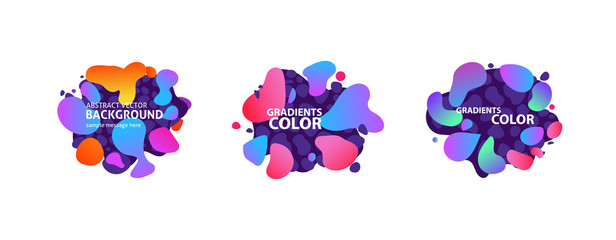 Wall Mural - Abstract neon fluid shape set. Orange, purple, violet, blue, pink, red liquid forms. Gradient colors, text sample. Vector illustration for banners, posters, logos design