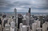 Fototapeta  - Aerial view over Chicago on a cloudy day - travel photography