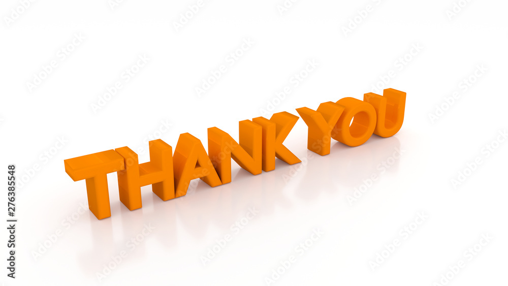 3D Thank You text placed on white background with reflection. Orange ...
