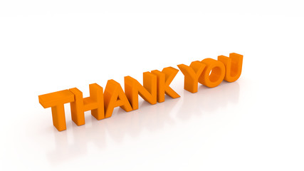 3D Thank You text placed on white background with reflection. Orange color. Concept of thanks letter or banner, usable for greeting card