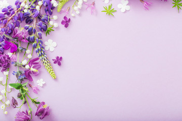 Poster - purple, blue, pink flowers on paper background