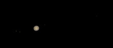 The Gas Planet Jupiter With The Great Red Spot And Its Four Galilean Moons Io, Europa, Ganymede, And Callisto Photographed On June 26, 2019 With A Small Refractor Telescope From Mannheim In Germany.