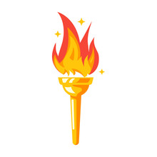 Torch Icon. Fire Symbol Olympic Games. Color Flaming Logo. Vector Illustration Flat Design. Isolated On White Background. Sign Of Sports Competitions.