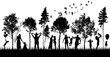 © Мария Неноглядова - The silhouettes of families in the park together. Happy people in the park. Vector