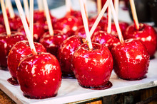 Closeup Of Shinny Red Candy Apples